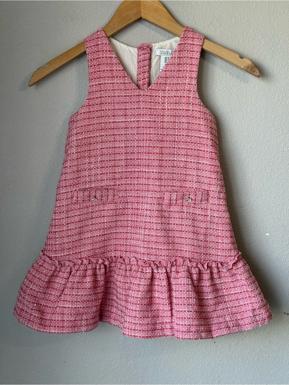 Rachel Zoe Girls' Pink Tweed Ruffle Hem Dress Size 5T Ruffled Hem